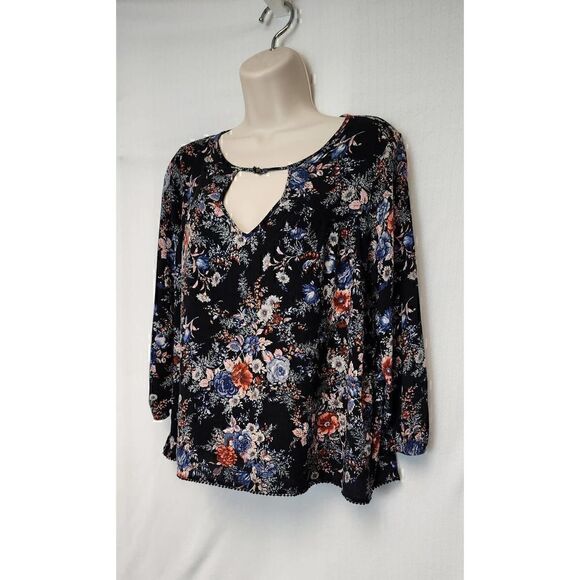 American Eagle Outfitters 3/4 Balloon Sleeve Keyhole Neck Floral S/P - Picture 3 of 8